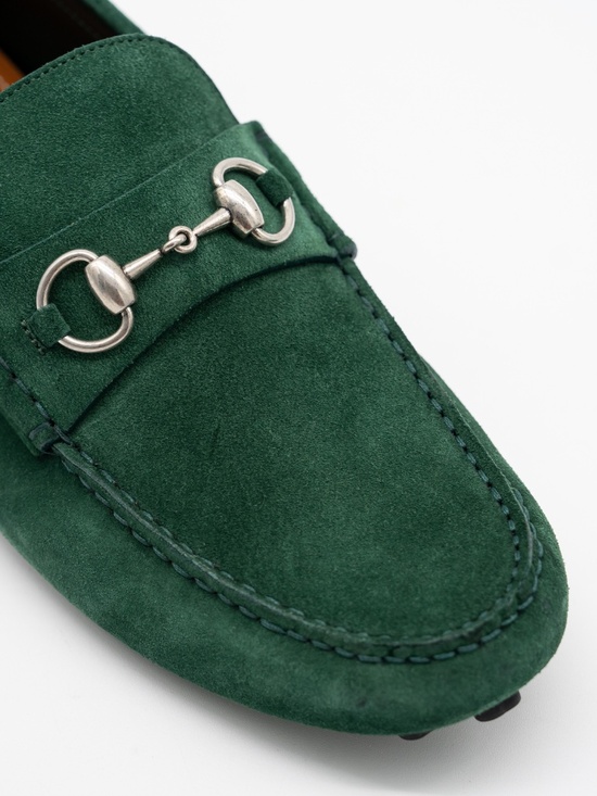 size 9G 9.5 US Gucci Driver Horsebit Suede Green Loafers main image 12